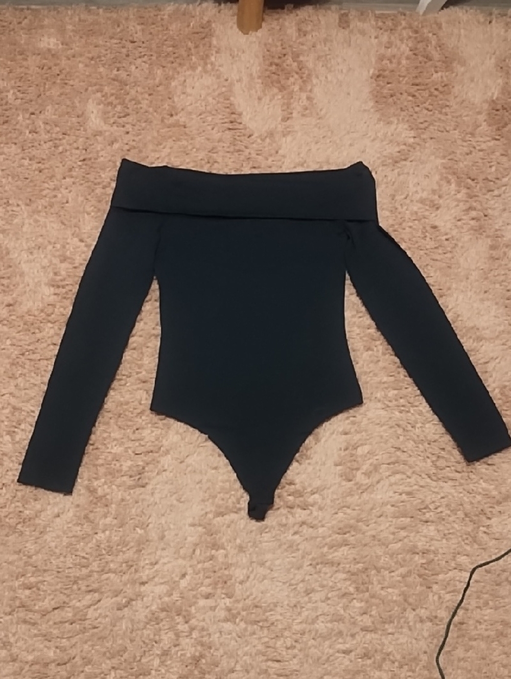 Off-Shoulder Long Sleeve Bodysuit - Black